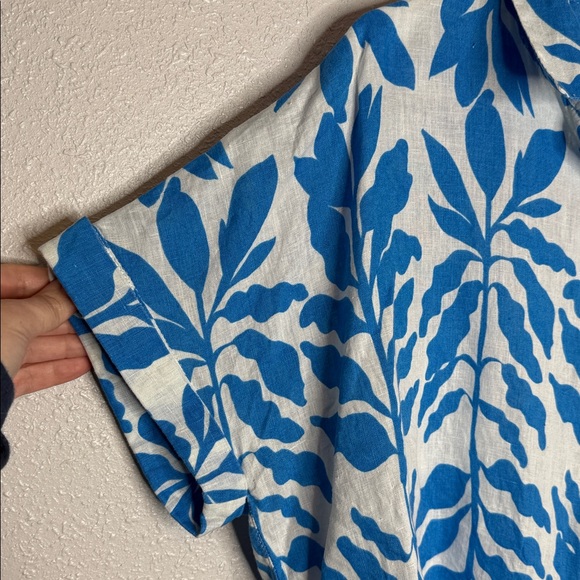 Rachel Zoe Women's Leaf Print Linen Short Sleeve Collared Button Front Shirt XL - Picture 3 of 5